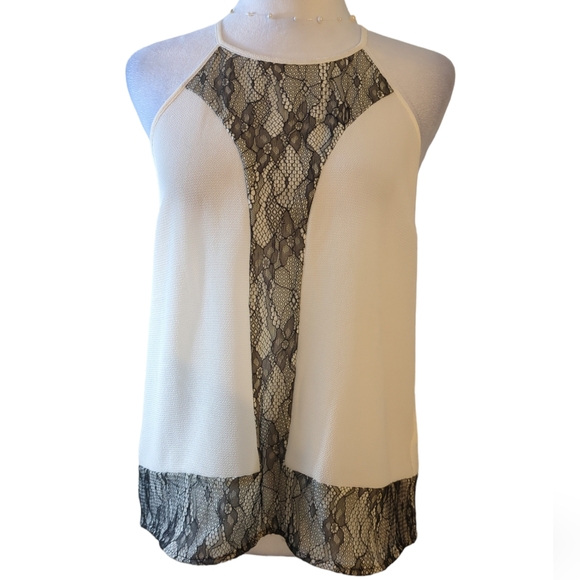 Collective Concepts Tops - Collective concepts blouse white with black lace size XS